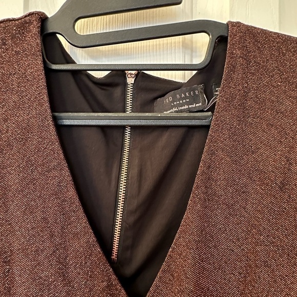 Ted Baker Dafney Metallic Long Sleeve Midi Dress 4 Us M $295 Twist Copper Brown - Picture 9 of 13
